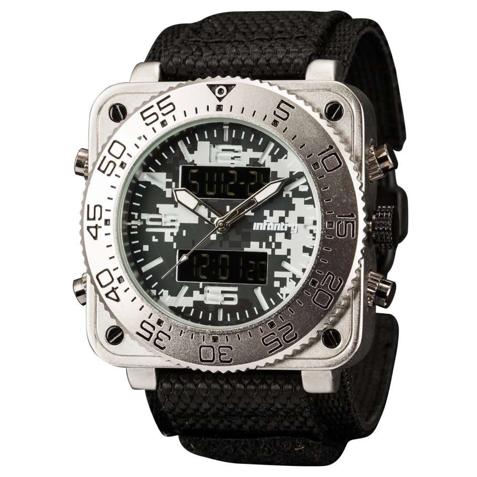 Retail: R3,999.00 INFANTRY MILITARY CO. Men's Tank ACU Nylon 47mm BIG Dual Movement Watch Grey NEW