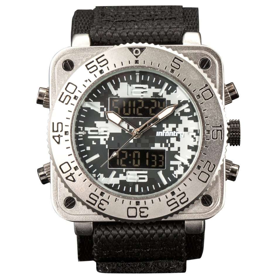 Retail: R3,999.00 INFANTRY MILITARY CO. Men's Tank ACU Nylon 47mm BIG Dual Movement Watch Grey NEW