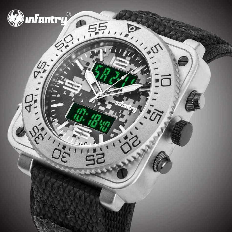 Retail: R3,999.00 INFANTRY MILITARY CO. Men's Tank ACU Nylon 47mm BIG Dual Movement Watch Grey NEW