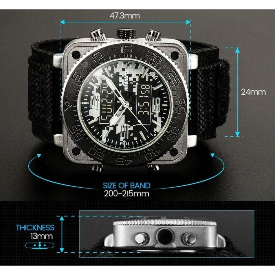 Retail: R3,999.00 INFANTRY MILITARY CO. Men's Tank ACU Nylon 47mm BIG Dual Movement Watch Grey NEW