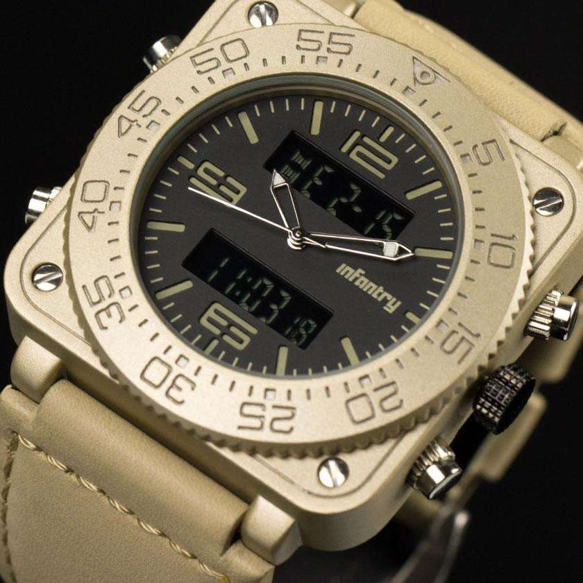 Retail: R3,999.00 INFANTRY MILITARY CO. Men's Tank ACU Leather 47mm BIG Dual Movement Watch NEW