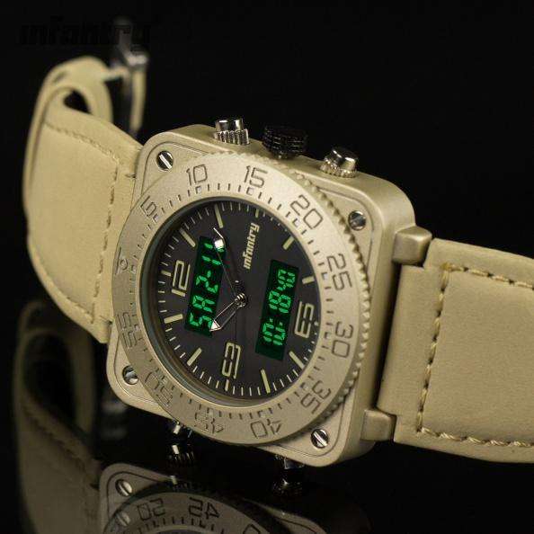 Retail: R3,999.00 INFANTRY MILITARY CO. Men's Tank ACU Leather 47mm BIG Dual Movement Watch NEW