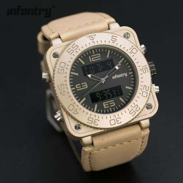 Retail: R3,999.00 INFANTRY MILITARY CO. Men's Tank ACU Leather 47mm BIG Dual Movement Watch NEW