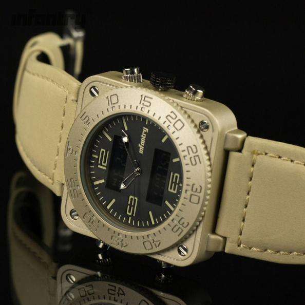 Retail: R3,999.00 INFANTRY MILITARY CO. Men's Tank ACU Leather 47mm BIG Dual Movement Watch NEW