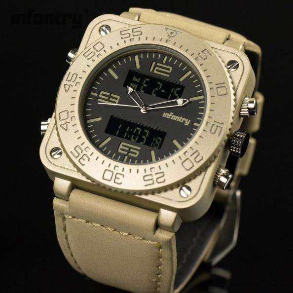 Retail: R3,999.00 INFANTRY MILITARY CO. Men's Tank ACU Leather 47mm BIG Dual Movement Watch NEW