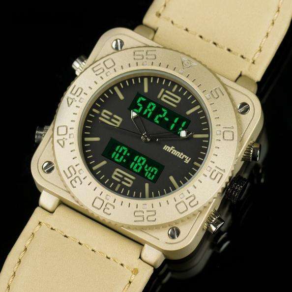 Retail: R3,999.00 INFANTRY MILITARY CO. Men's Tank ACU Leather 47mm BIG Dual Movement Watch NEW