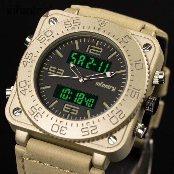 Retail: R3,999.00 INFANTRY MILITARY CO. Men's Tank ACU Leather 47mm BIG Dual Movement Watch NEW