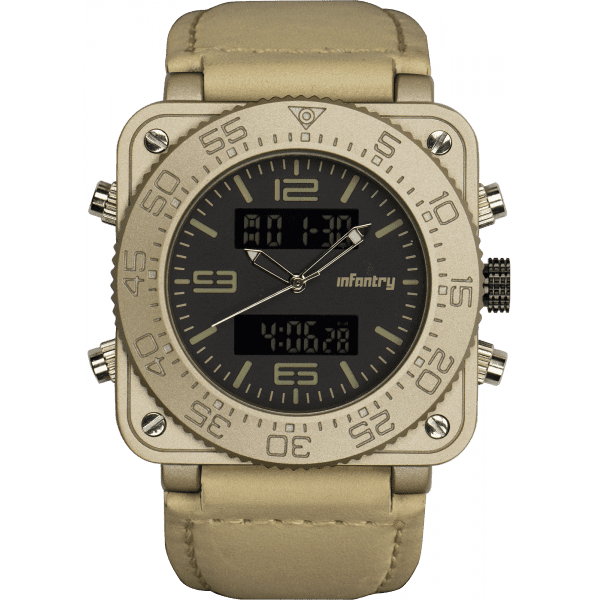 Retail: R3,999.00 INFANTRY MILITARY CO. Men's Tank ACU Leather 47mm BIG Dual Movement Watch NEW