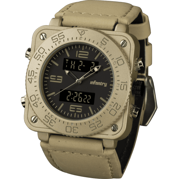 Retail: R3,999.00 INFANTRY MILITARY CO. Men's Tank ACU Leather 47mm BIG Dual Movement Watch NEW