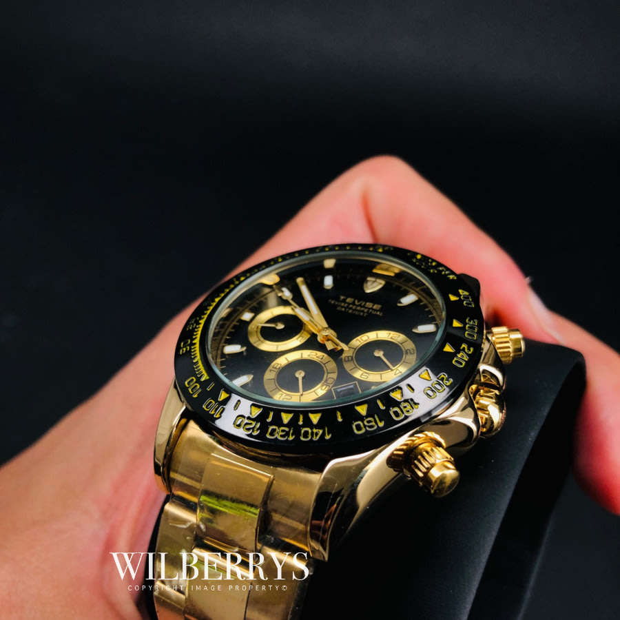 Retail: R2,599.00 TEVISE ® Men's Californian Racer Perpetual Automatic Gold/Black Watch BRAND NEW