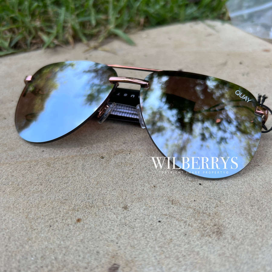 Must see!! QUAY Women`s J`LO Jennifer Lopez MIRROR THE PLAYA Rimless Aviator BRONZE FLASH Sunglasses