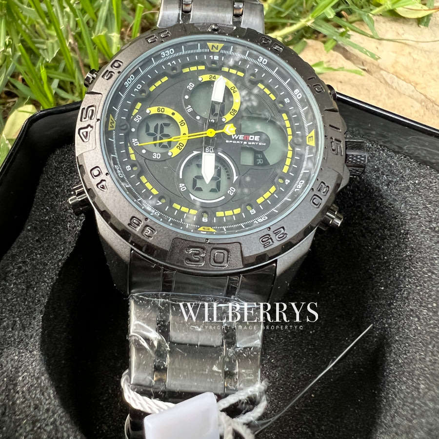 WEIDE Men's Andromeda Black IONIC STEEL ED. Dual Time + ALARM Watch BRAND NEW official SA store