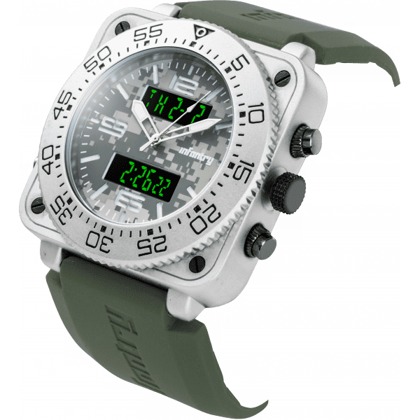 Retail: R3,999.00 INFANTRY MILITARY CO. Men`s Tank ACU Silicon 47mm BIG Dual Movement Watch Grey NEW