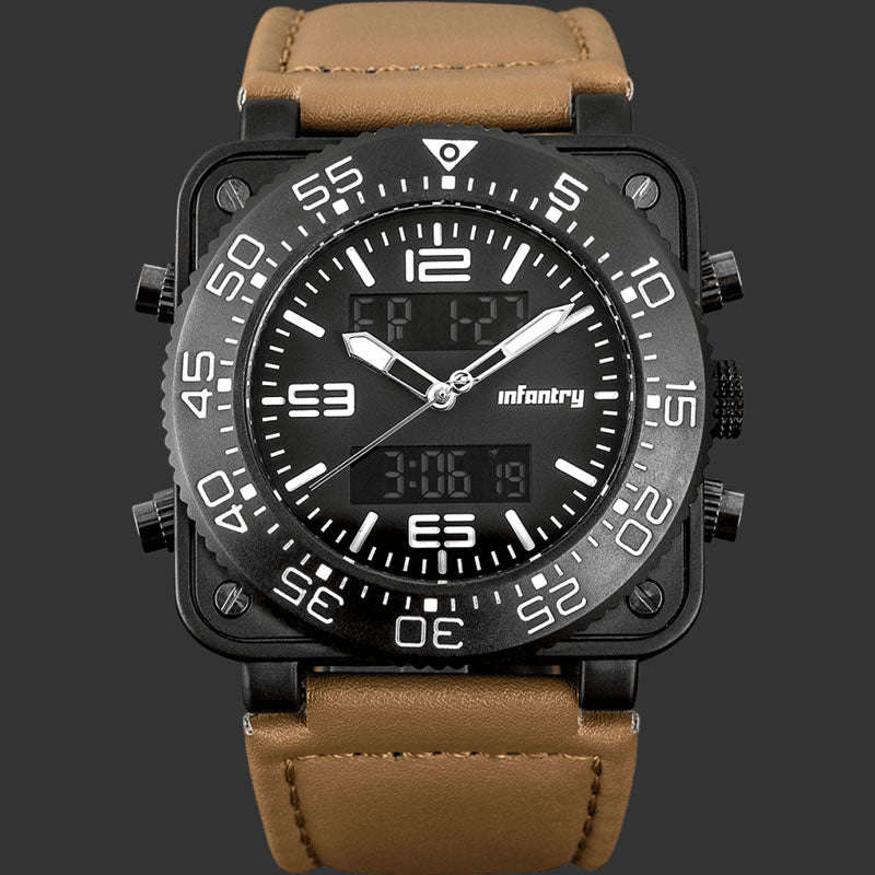 Retail: R3,999.00 INFANTRY MILITARY CO. Men's Tank ACU Silicon 47mm BIG Dual Movement Watch Grey NEW
