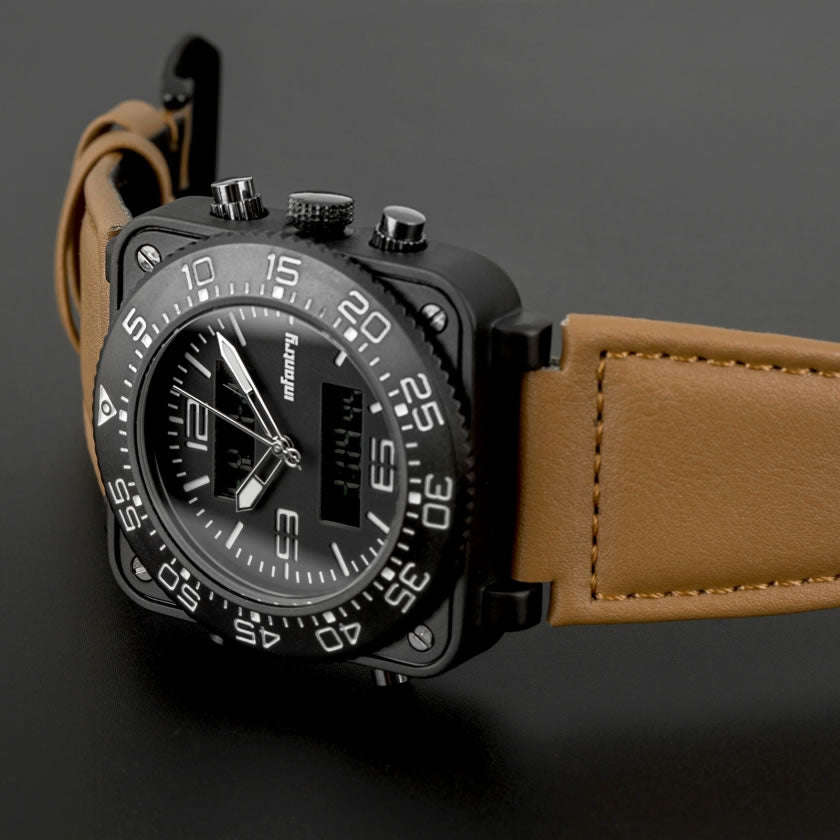 Retail: R3,999.00 INFANTRY MILITARY CO. Men's Tank ACU Silicon 47mm BIG Dual Movement Watch Grey NEW