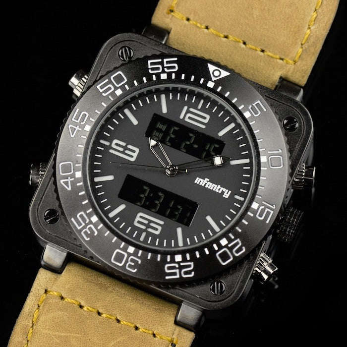 Retail: R3,999.00 INFANTRY MILITARY CO. Men's Tank ACU Silicon 47mm BIG Dual Movement Watch Grey NEW