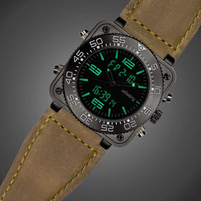 Retail: R3,999.00 INFANTRY MILITARY CO. Men's Tank ACU Silicon 47mm BIG Dual Movement Watch Grey NEW