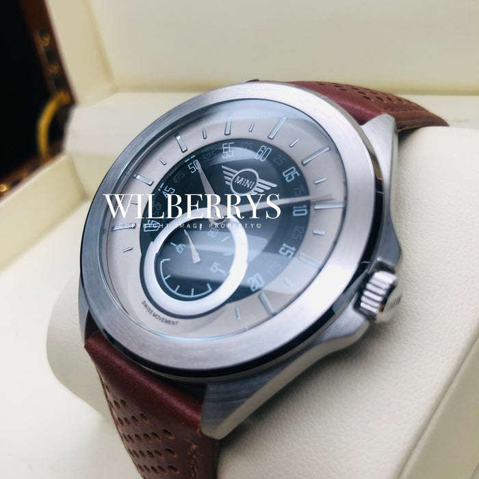 limited edition!! MINI COOPER Swiss DASHBOARD MAROON Genuine Leather Watch BRAND NEW, EXCLUSIVE