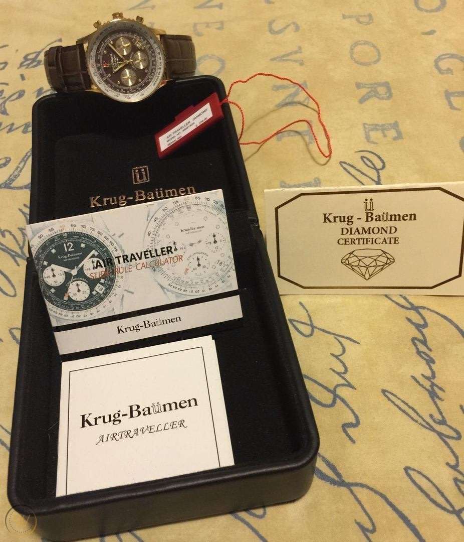 Retail: R10,000.00 Krug-Baumen Men's Air Traveller 42mm Diamond CHOCOLAT EDITION Watch  NEW