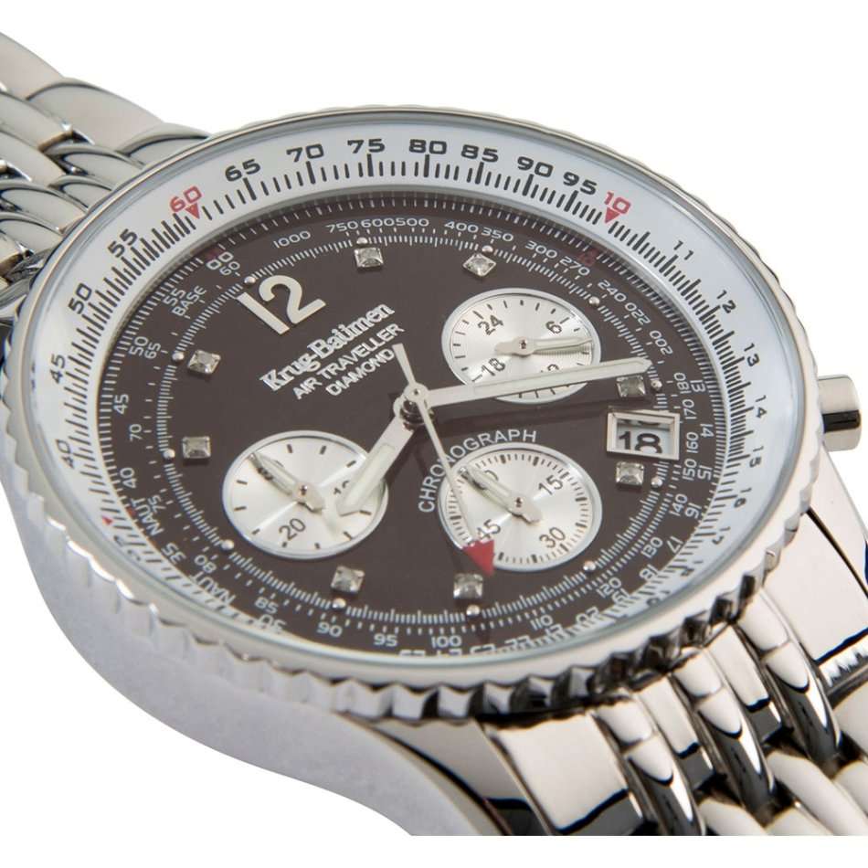 Retail: R9,000.00 Krug-Baumen Men's Air Traveller 42mm Diamond CHOC STEEL Watch  NEW IN BOX
