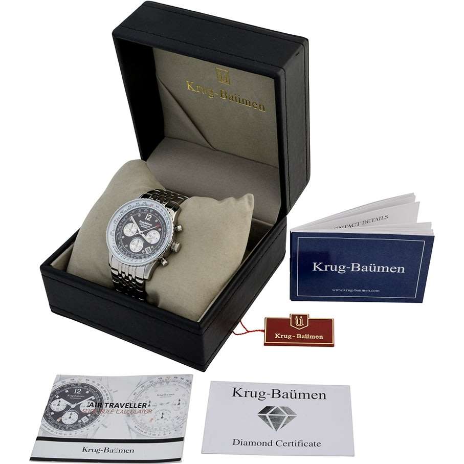 Retail: R9,000.00 Krug-Baumen Men's Air Traveller 42mm Diamond CHOC STEEL Watch  NEW IN BOX