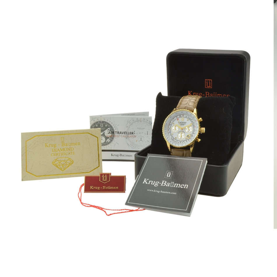 Retail: R9,000.00 Krug-Baumen Men`s Air Traveller 42mm Diamond Chromo PILOT Watch BRAND NEW