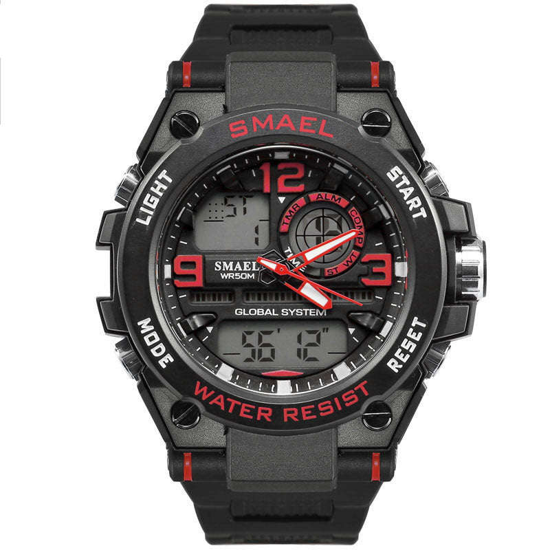 SMAEL Shock Proof Military Chrono BLACK RED 5ATM WATER RESISTANT **BRAND NEW**