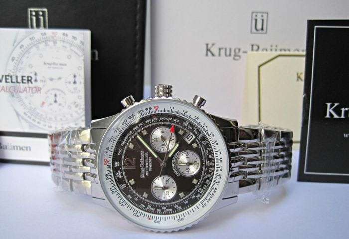 Retail: R9,000.00 Krug-Baumen Men's Air Traveller 42mm Diamond CHOC STEEL Watch  NEW IN BOX