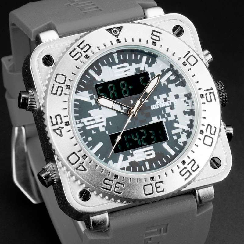 R30 courier R2,299.00 INFANTRY MILITARY CO. Men`s Tank ACU Silicon 47mm BIG Dual Time Watch Grey NEW
