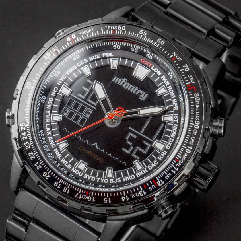 INFANTRY MILITARY CO. Aviation Cockpit Dual Time Watch Brand new BOXED, FULLY LOADED!