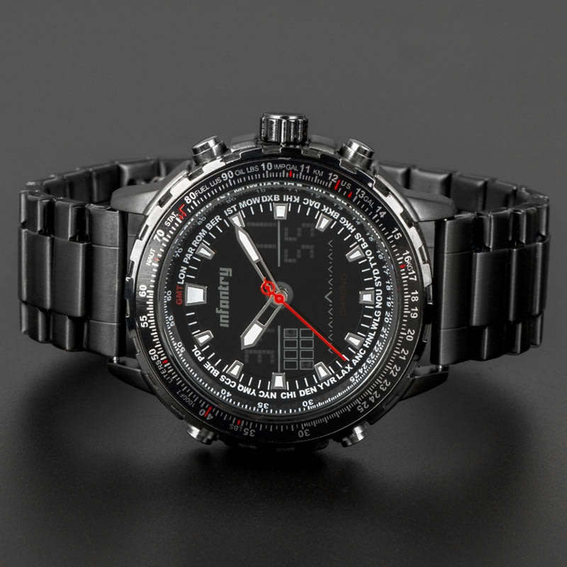 INFANTRY MILITARY CO. Aviation Cockpit Dual Time Watch Brand new BOXED, FULLY LOADED!