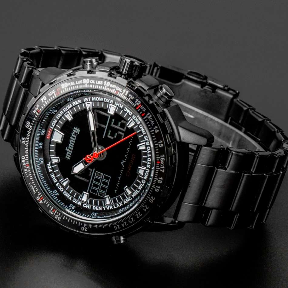 INFANTRY MILITARY CO. Aviation Cockpit Dual Time Watch Brand new BOXED, FULLY LOADED!