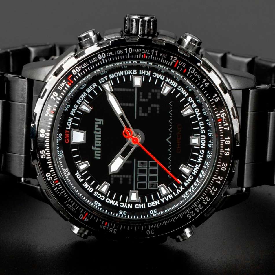 INFANTRY MILITARY CO. Aviation Cockpit Dual Time Watch Brand new BOXED, FULLY LOADED!