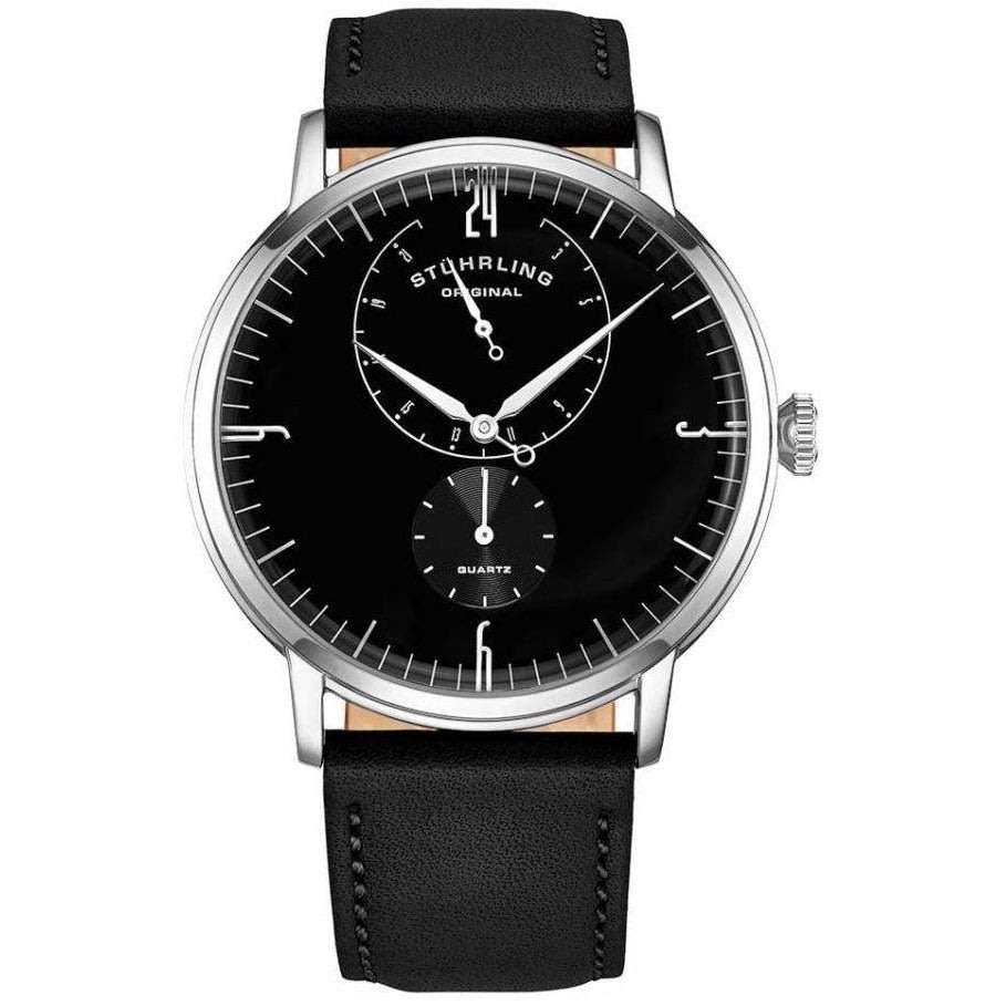 Retail: R7,999.00 STUHRLING ORIGINAL® Men's DOMULAR Black Genuine Leather Watch NEW