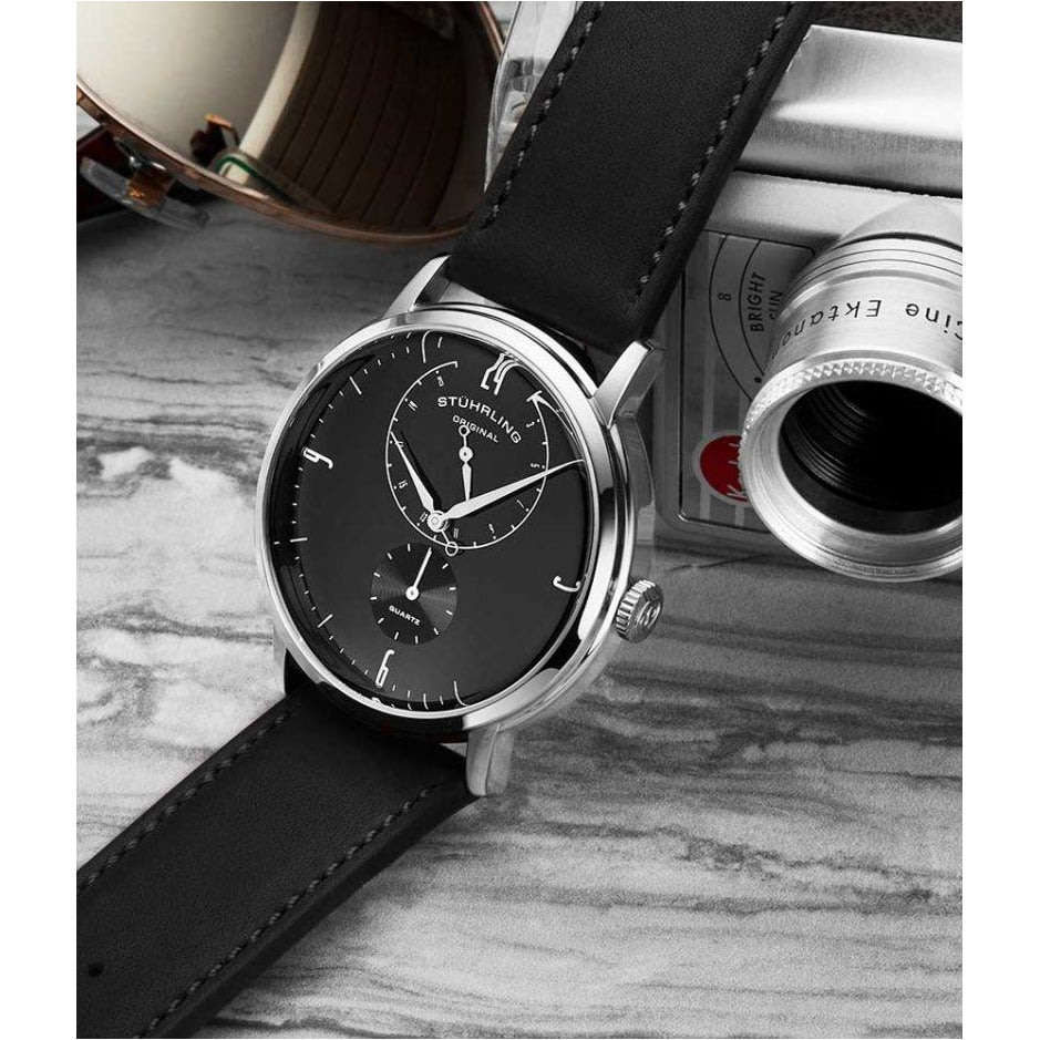 Retail: R7,999.00 STUHRLING ORIGINAL® Men's DOMULAR Black Genuine Leather Watch NEW