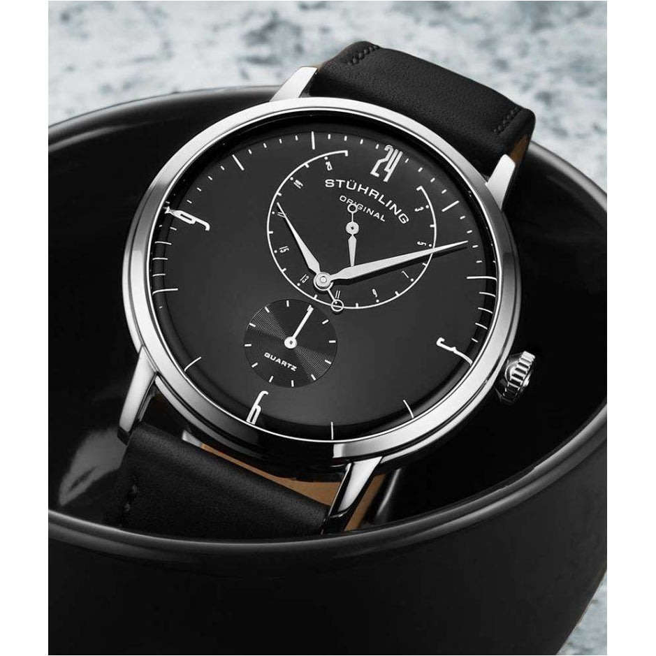 Retail: R7,999.00 STUHRLING ORIGINAL® Men's DOMULAR Black Genuine Leather Watch NEW