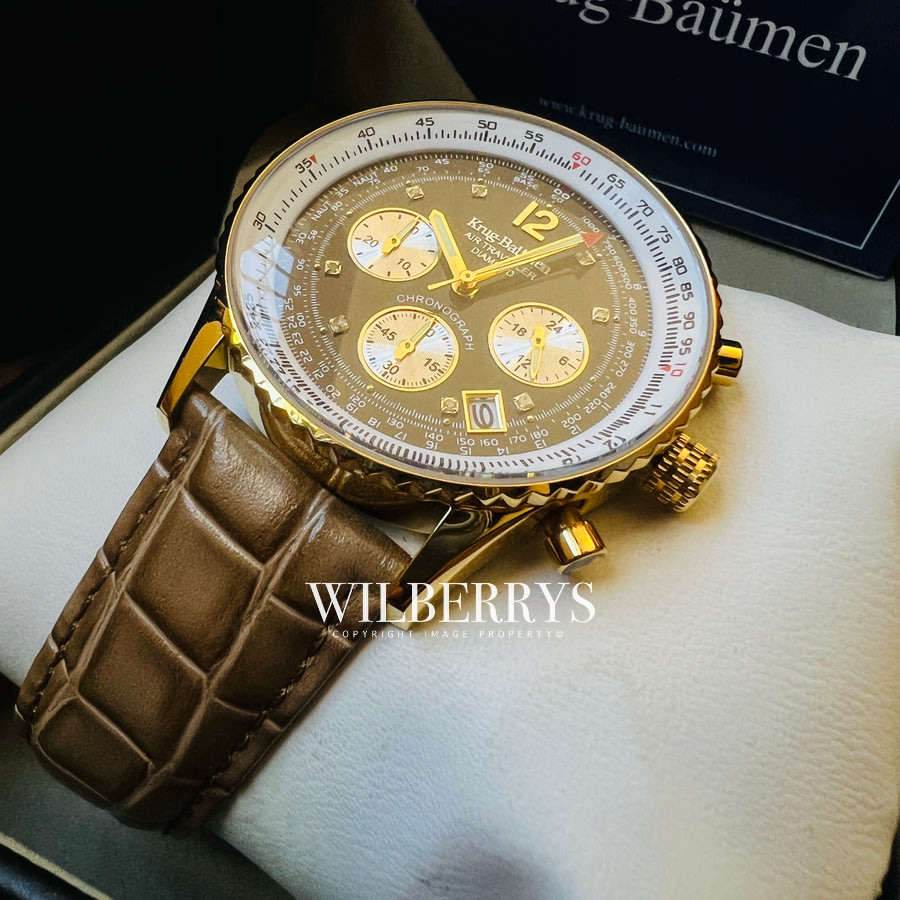 Retail: R10,000.00 Krug-Baumen Men's Air Traveller 42mm Diamond CHOCOLAT EDITION Watch  NEW