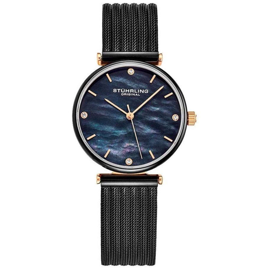 Retail: R5,999.00 STUHRLING ORIGINAL® Women's EUPHORIA MILANESE BLACK MOP PEARL Watch BRAND NEW