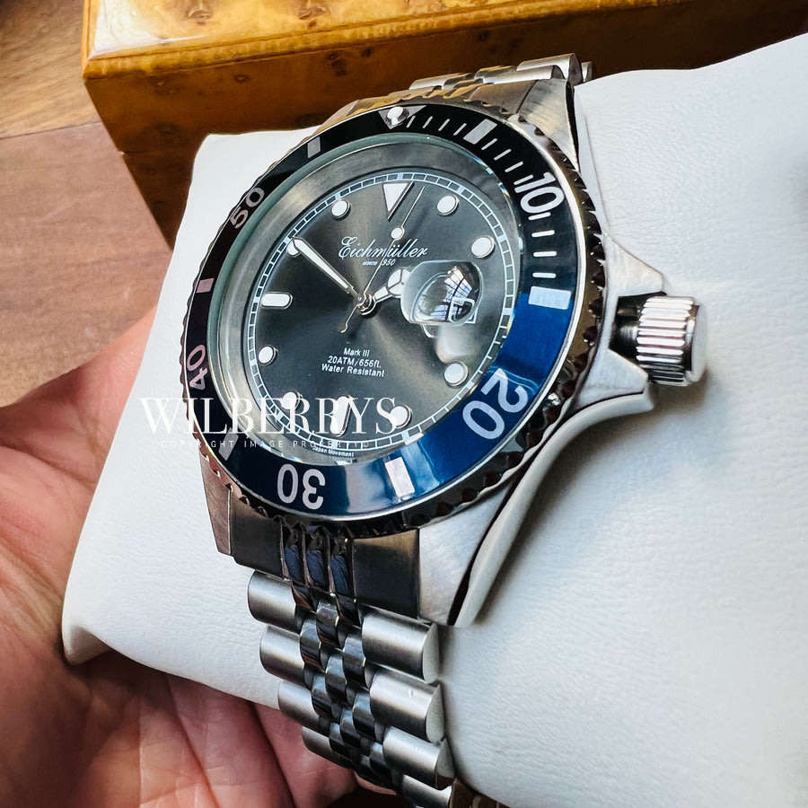 Retail: R3,999.00 EICHMULLER GERMANY Men's Mark III GRAPHITE BLUE Diver 20ATM Watch BRAND NEW IN BOX