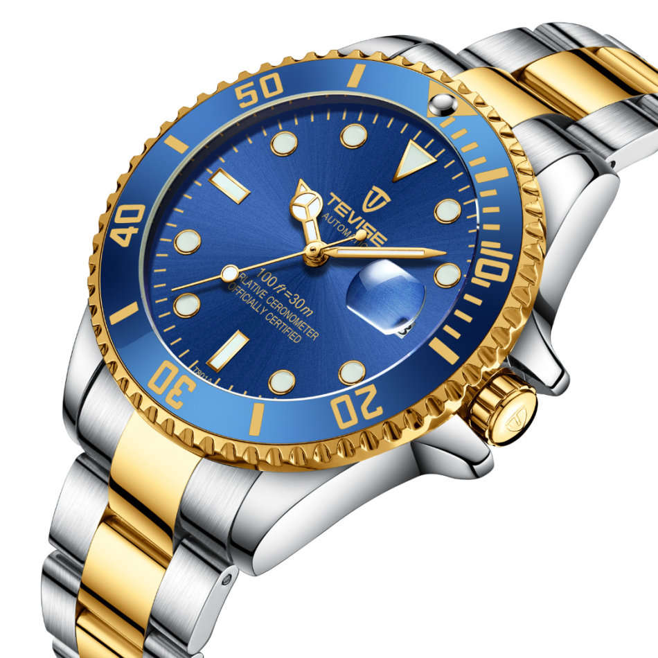 Retail: R2,499.00 TEVISE ® Men`s TRIBUTE AUTOMATIC TWO TONE BLUE Dial Watch BRAND NEW