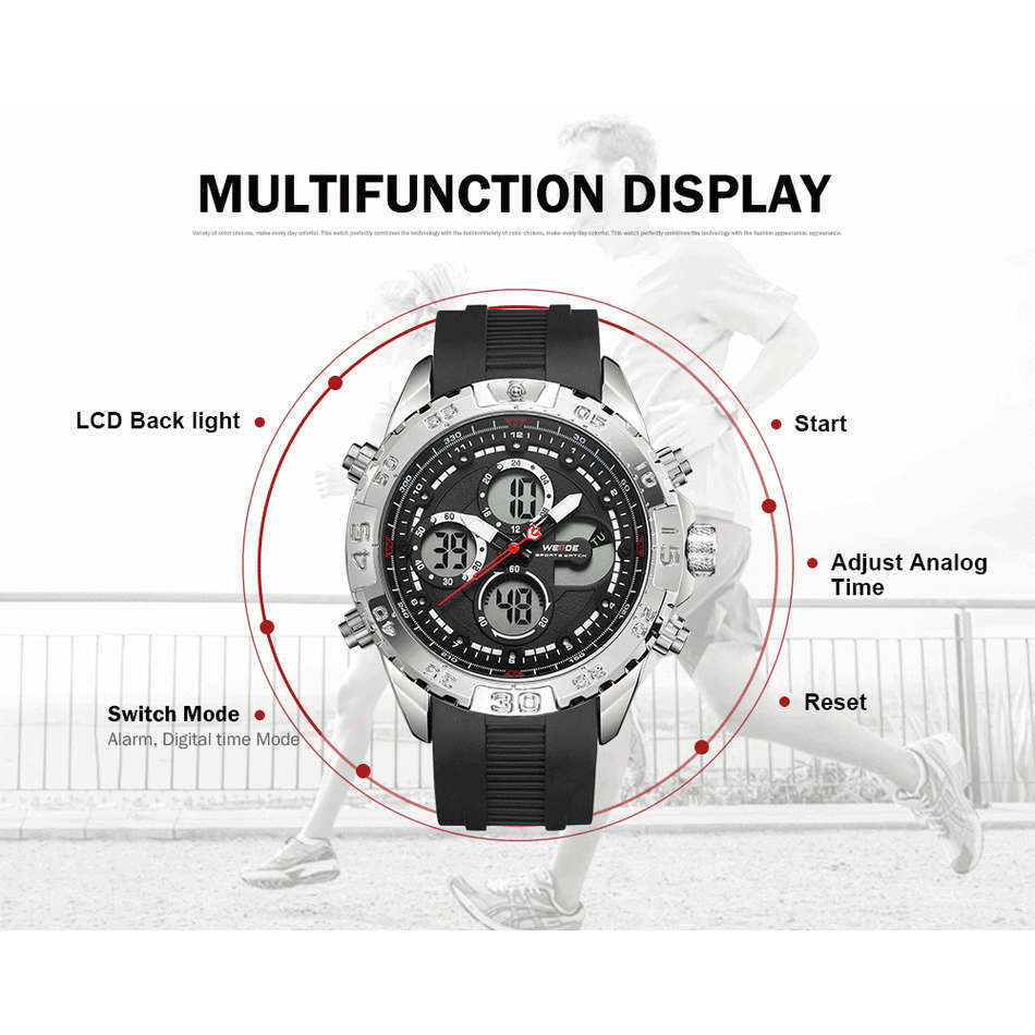 WEIDE Men's Andromeda Silicone Silver/Black + ALARM Watch BRAND NEW official SA store