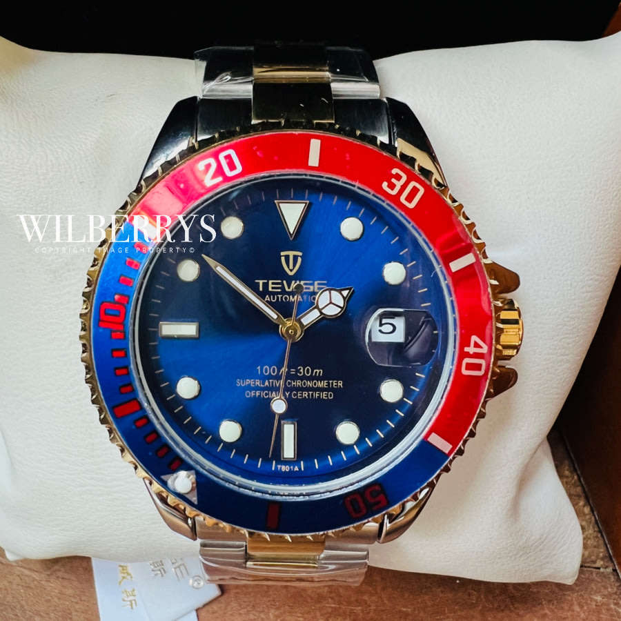 Retail: R2,499.00 TEVISE ® Men's TRIBUTE AUTOMATIC DUAL TONE BLUE Dial Watch BRAND NEW