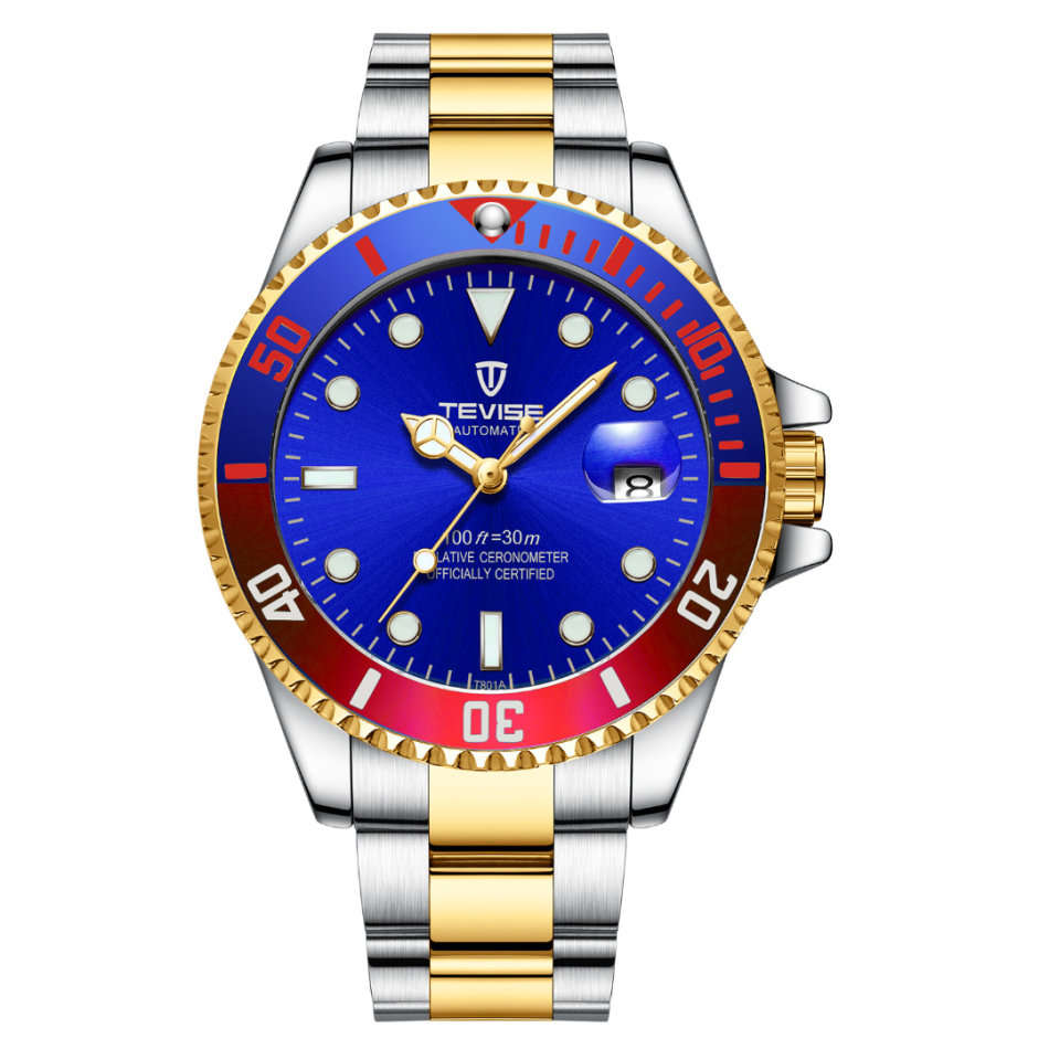 Retail: R2,499.00 TEVISE ® Men's TRIBUTE AUTOMATIC DUAL TONE BLUE Dial Watch BRAND NEW