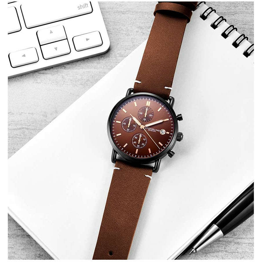 Retail: R6,999.00 STUHRLING ORIGINAL® Men's MONACCO Leather CHRONO Watch BRAND NEW