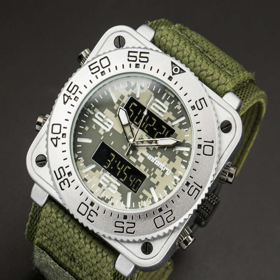 Retail: R3,999.00 INFANTRY MILITARY CO. Men's Tank Camo 47mm BIG Dual Movement Watch NEW