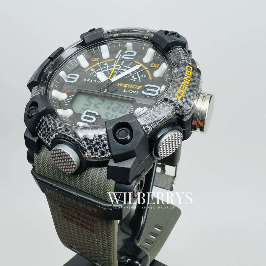 WEIDE Men's SHOCK PROOF MUD GATOR 50m CARBON Black/Green Watch BRAND NEW official SA store