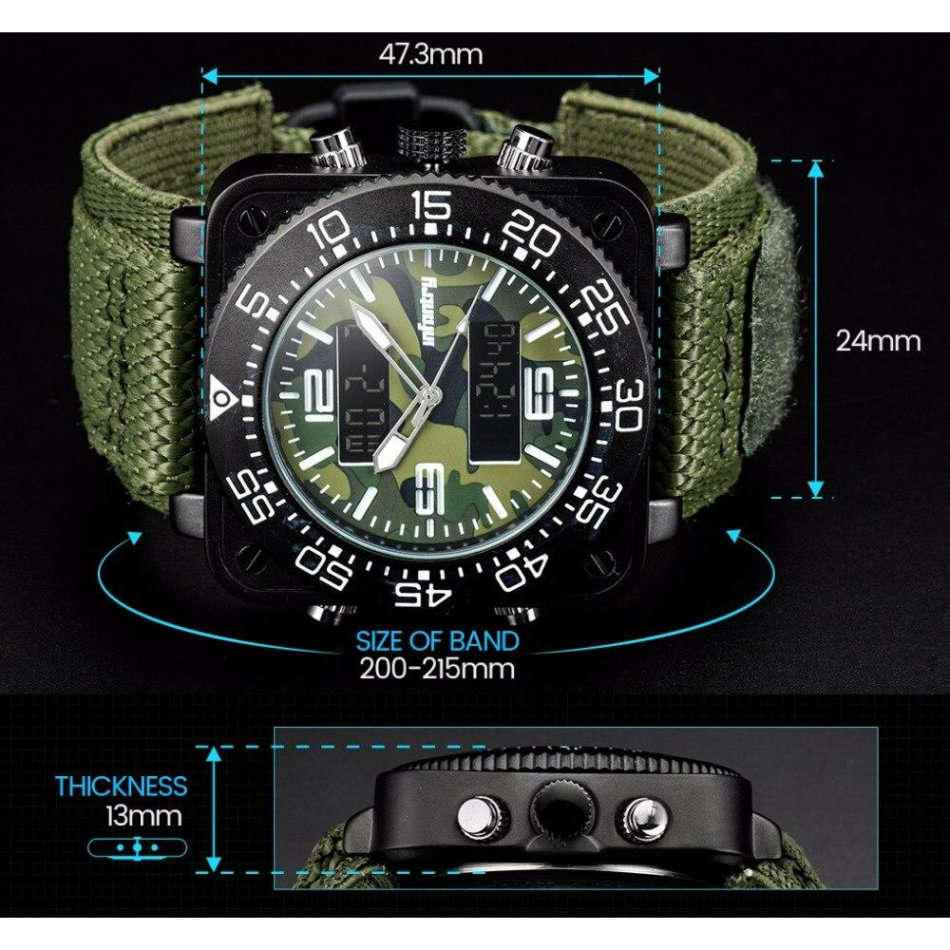 Retail: R3,999.00 INFANTRY MILITARY CO. Men's Tank Camo 47mm BIG Dual Movement Watch NEW
