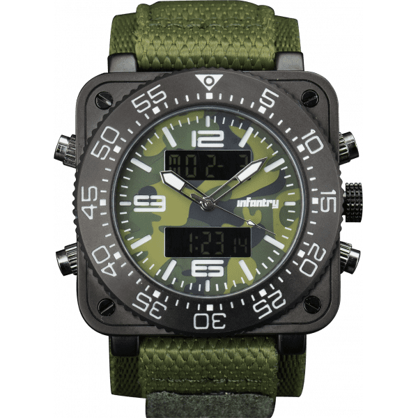 Retail: R3,999.00 INFANTRY MILITARY CO. Men's Tank Camo 47mm BIG Dual Movement Watch NEW