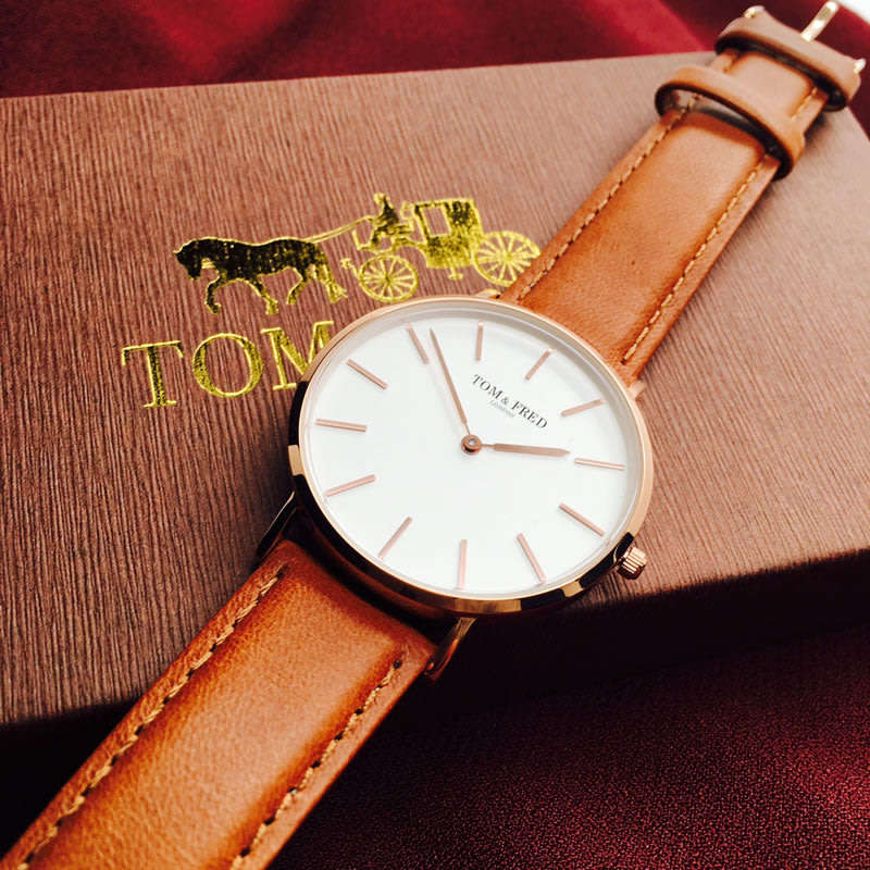 Retail: R2999.00 TOM and FRED LONDON Women`s British Daisy Tan Leather Watch BRAND NEW