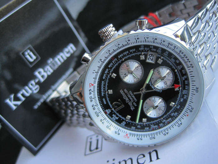 Retail: R9500.00 Krug-Baumen Men`s Air Traveller 42mm Diamond STEEL EDITION Watch  NEW IN BOX